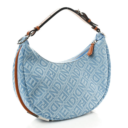 Fendi Denim Vitello Grace Mirror Logo Small Fendigraphy Hobo Bag Blue 3 of 9