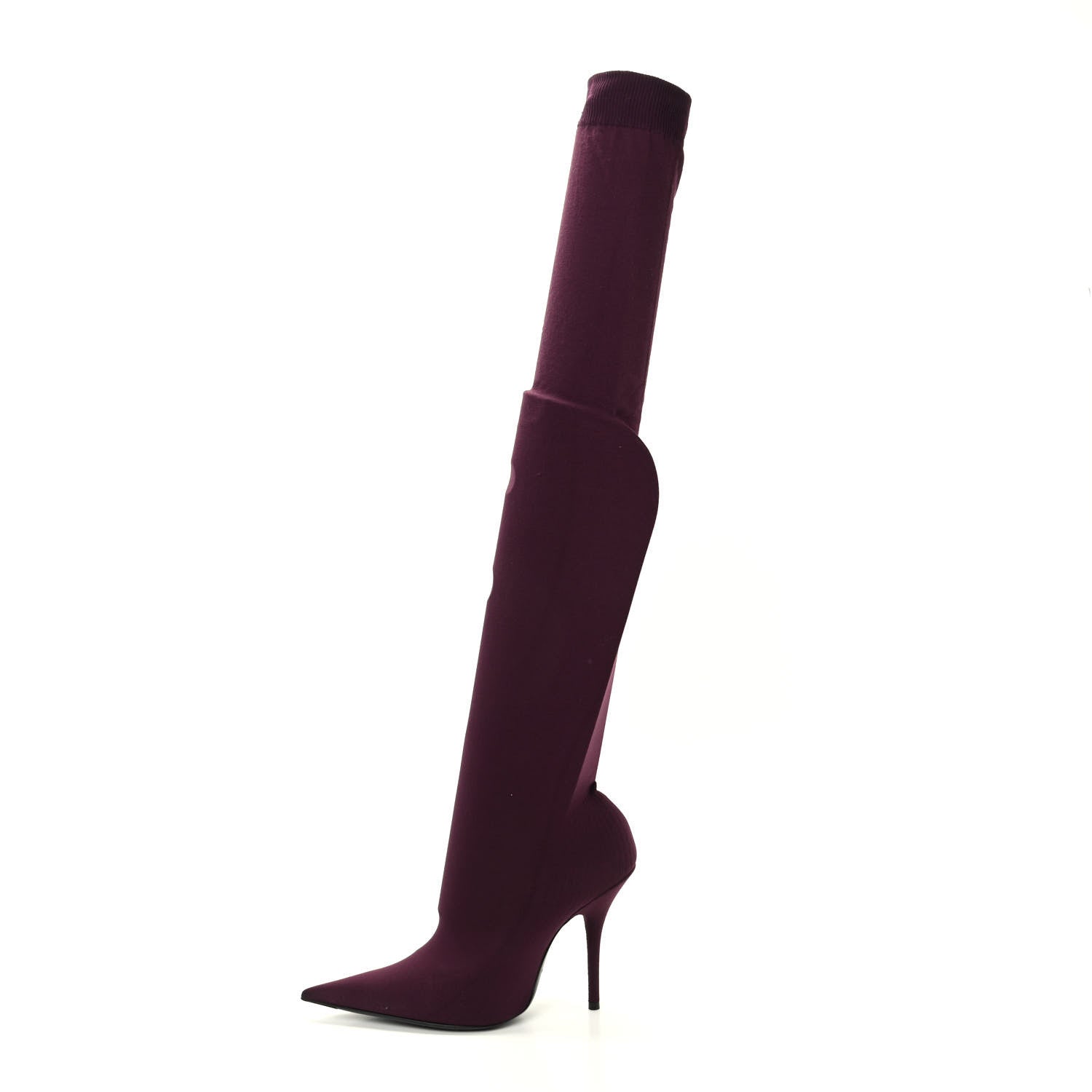 Balenciaga Spandex Pointed Toe Knife Thigh High Boots 38 Burgundy 1 of 9