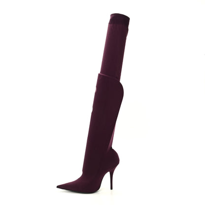 Balenciaga Spandex Pointed Toe Knife Thigh High Boots 38 Burgundy 1 of 9