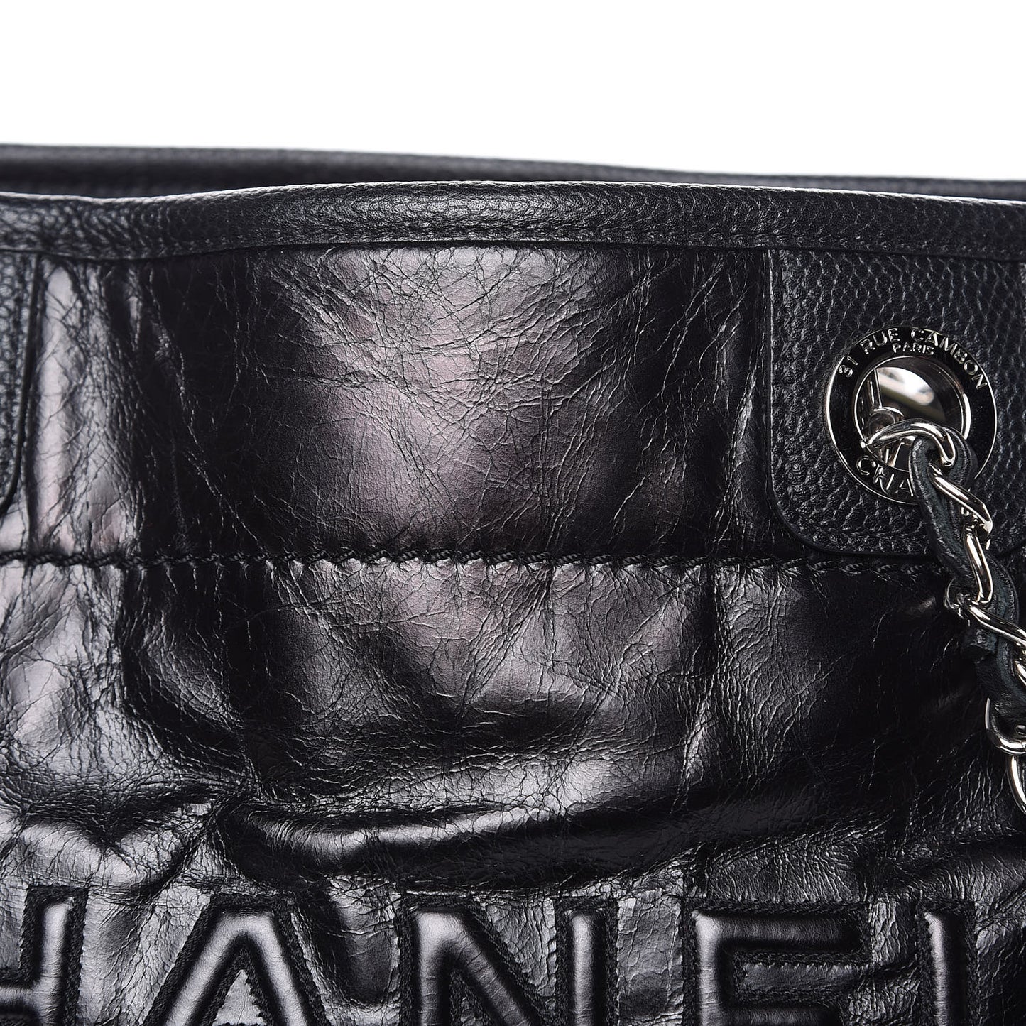 Glazed Calfskin Small Deauville Tote Black
