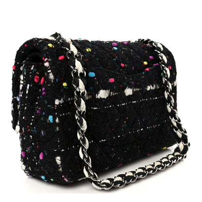 Chanel Tweed Quilted Medium Double Flap Black White Yellow Pink 3 of 11
