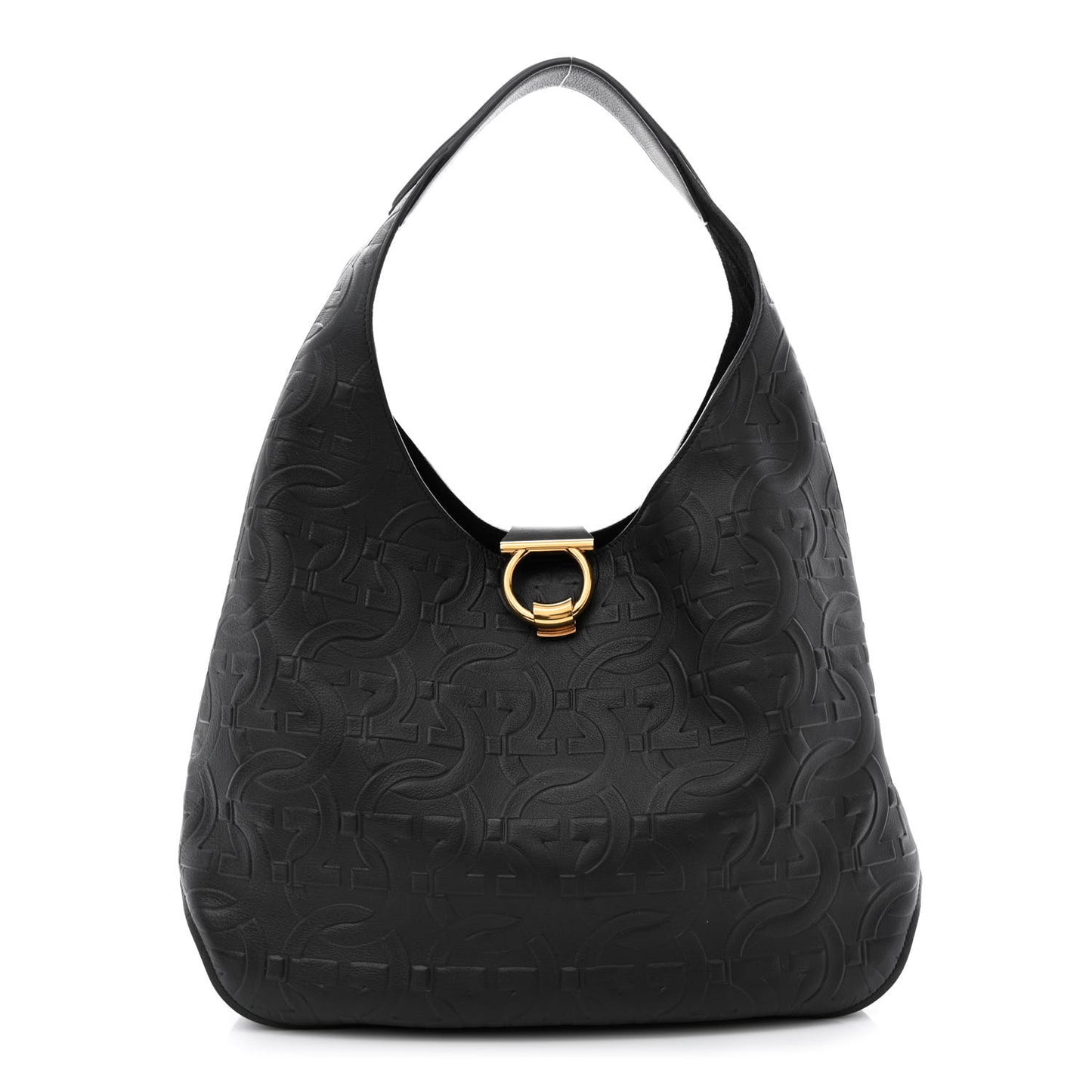 Calfskin Embossed Gancini Margot Hobo Black