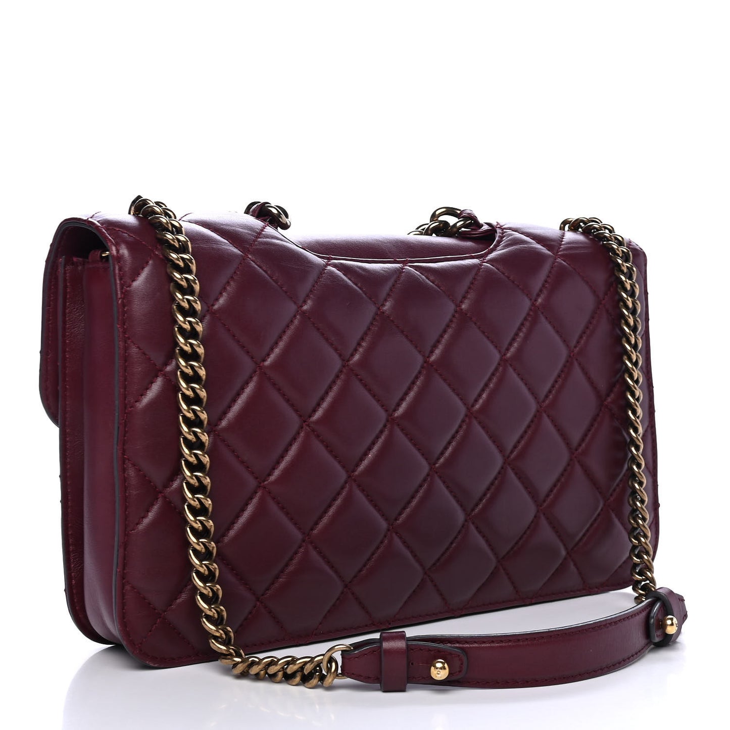 Calfskin Quilted Large Perfect Edge Flap Burgundy