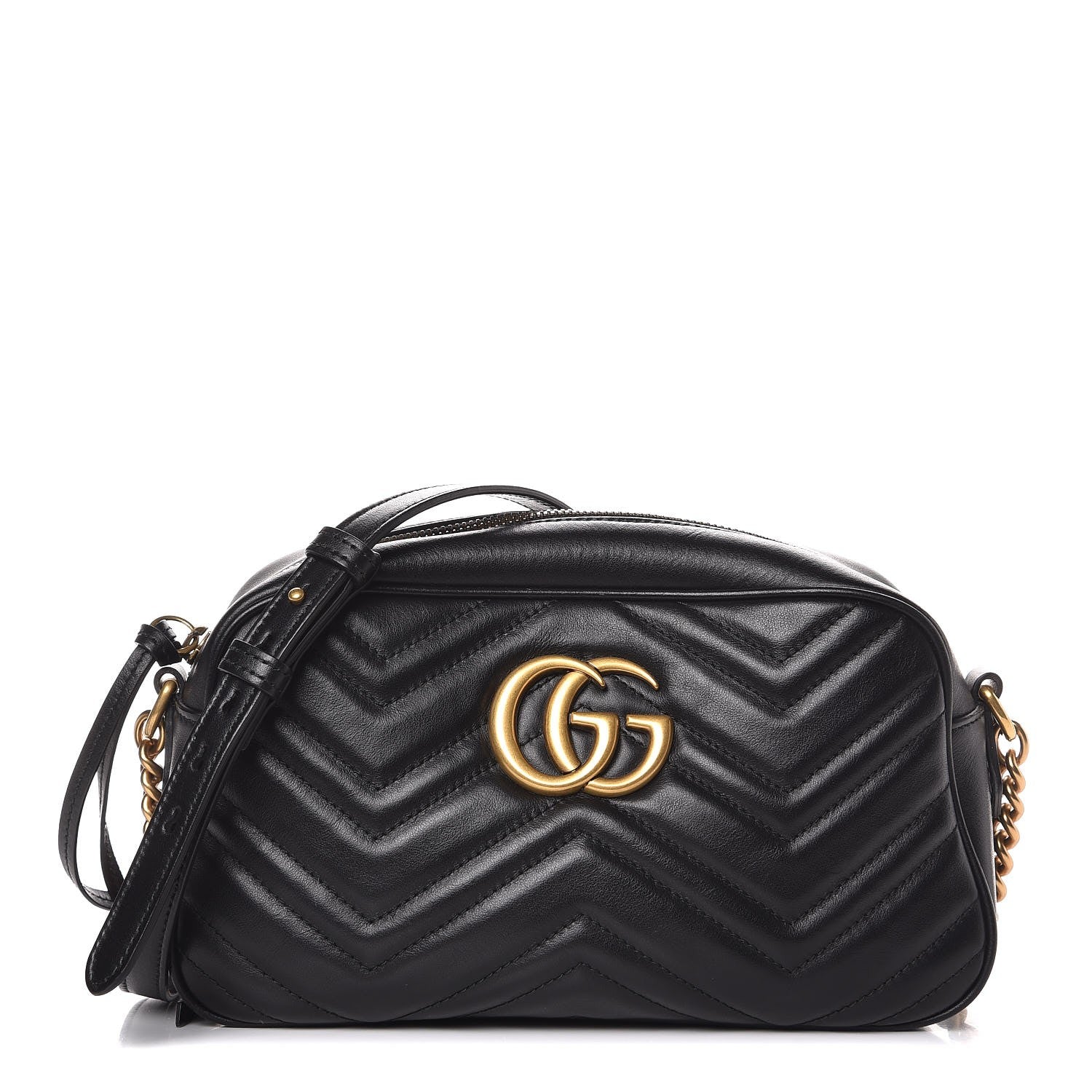 Gucci Calfskin Matelasse Small GG Marmont Chain Shoulder Bag Black 1 of 8