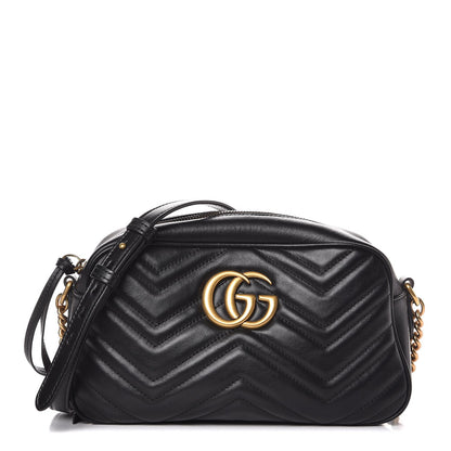 Gucci Calfskin Matelasse Small GG Marmont Chain Shoulder Bag Black 1 of 8