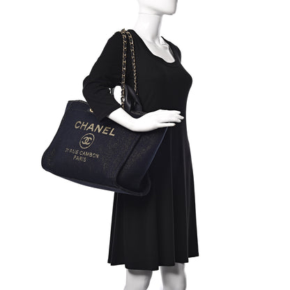 Chanel Lurex Canvas Medium Deauville Tote Navy Blue Gold 2 of 10