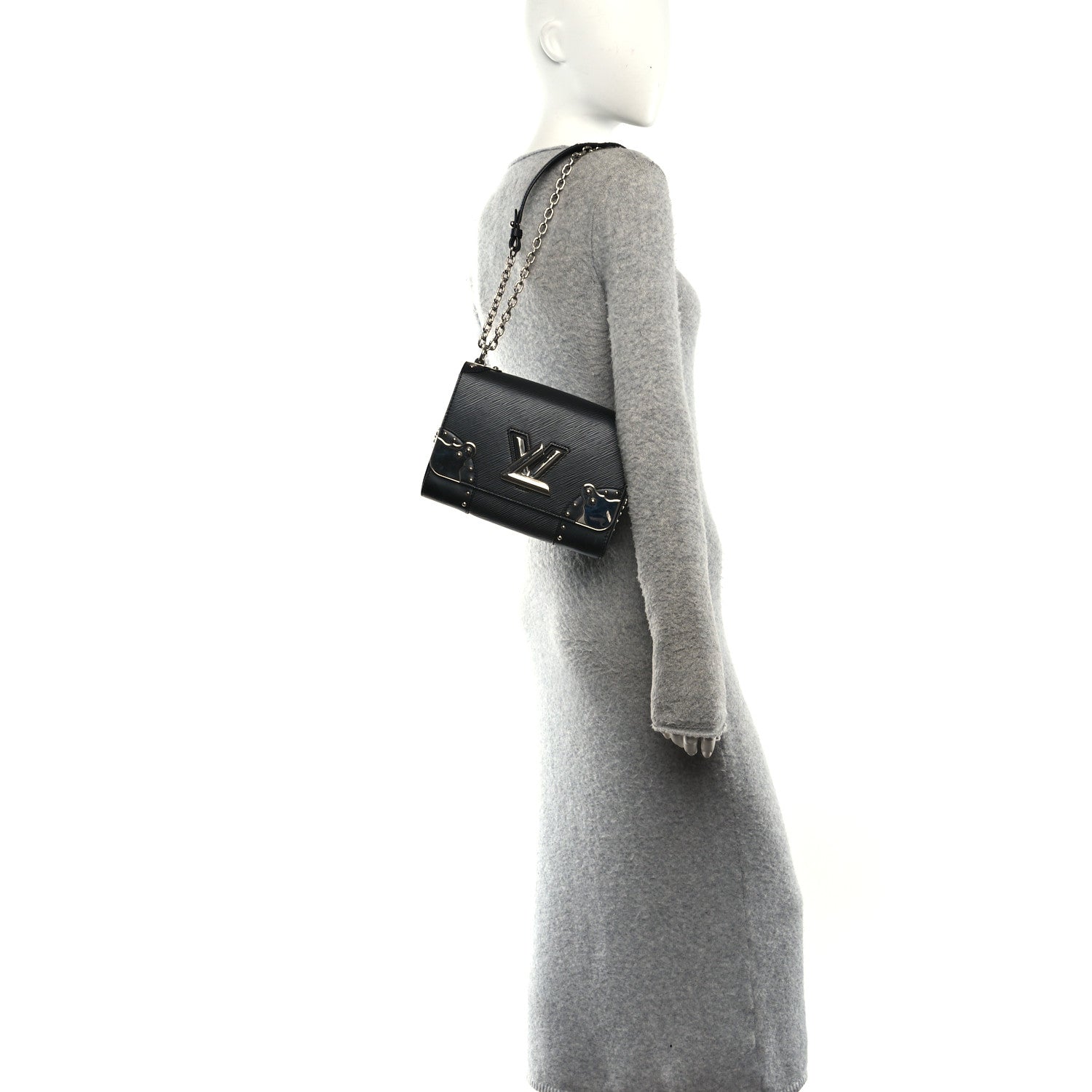 Louis Vuitton Epi Studded Mirror Twist Shoulder Bag MM Black 2 of 9