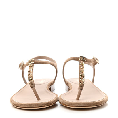 Chanel Suede Calfskin Chain Thong Sandals 36 Beige 2 of 4