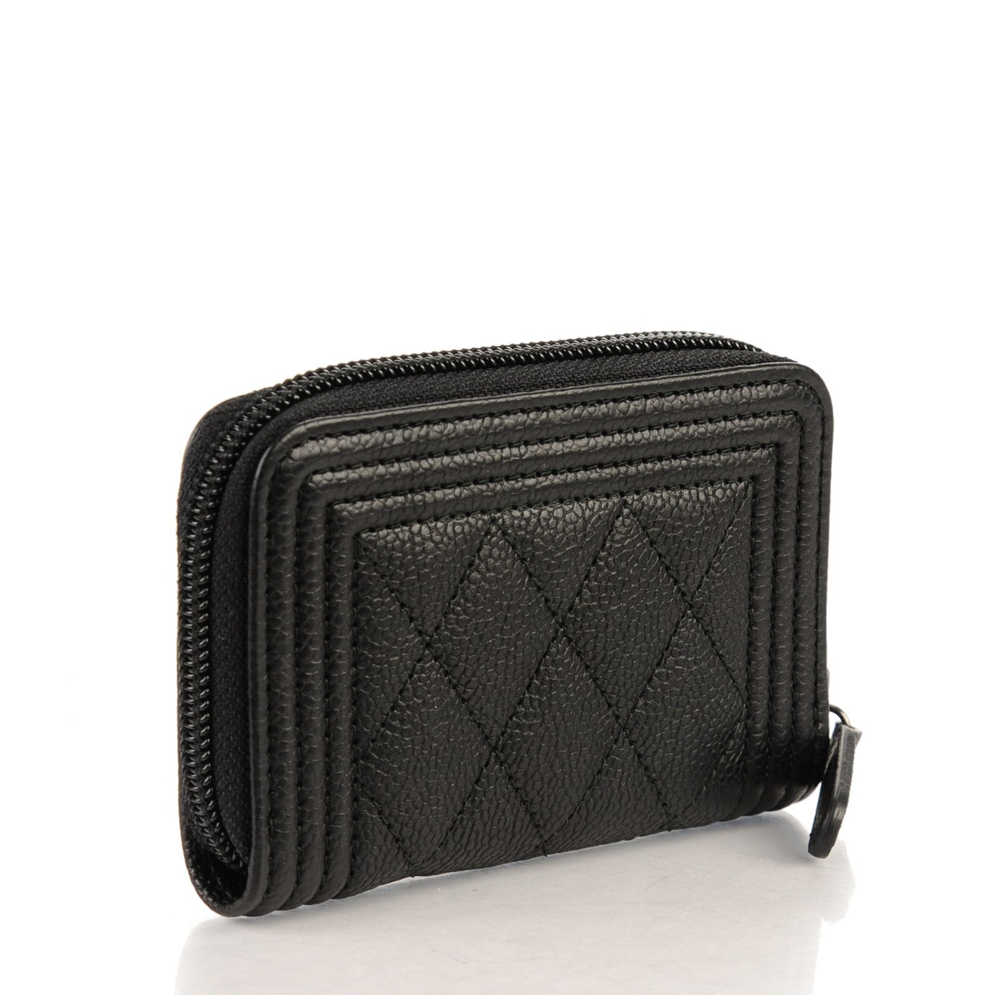 Caviar Quilted Boy Zip Around Coin Purse Wallet Black