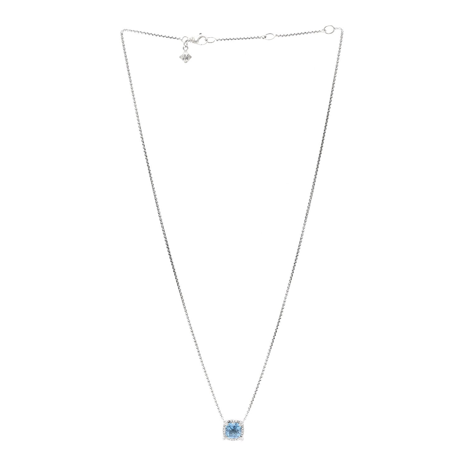 David Yurman Sterling SIlver Diamond Blue Topaz 7mm Petite Chatelaine Pave Bezel Pendant Necklace 3 of 4