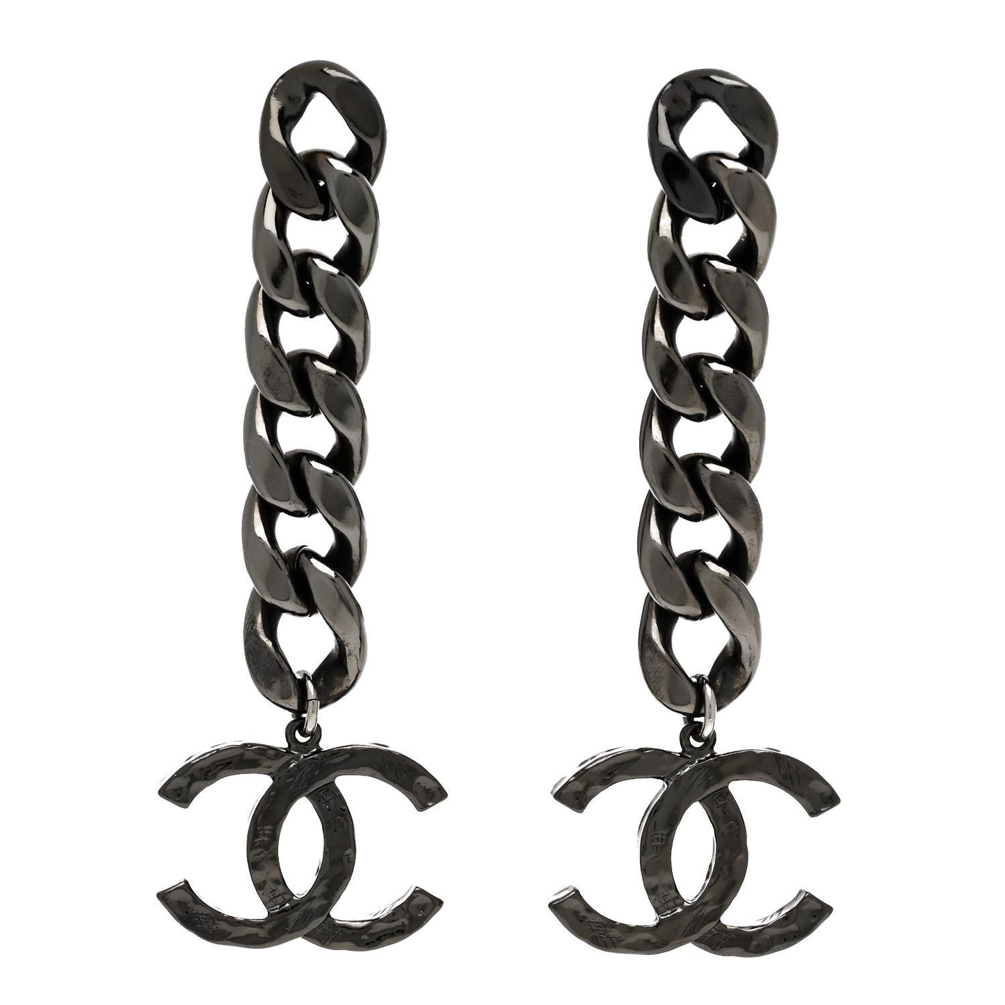 Metal CC Pick Drop Earrings Ruthenium