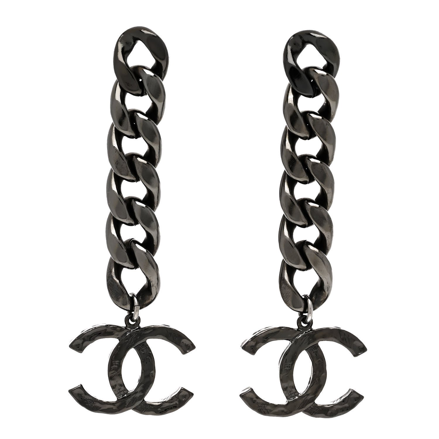 Chanel Metal CC Pick Drop Earrings Ruthenium 1 of 5