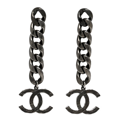 Chanel Metal CC Pick Drop Earrings Ruthenium 1 of 5