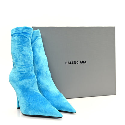 Balenciaga Velvet Spandex Extreme Pointed Toe Knife Ankle Boots 37 Azure 8 of 8