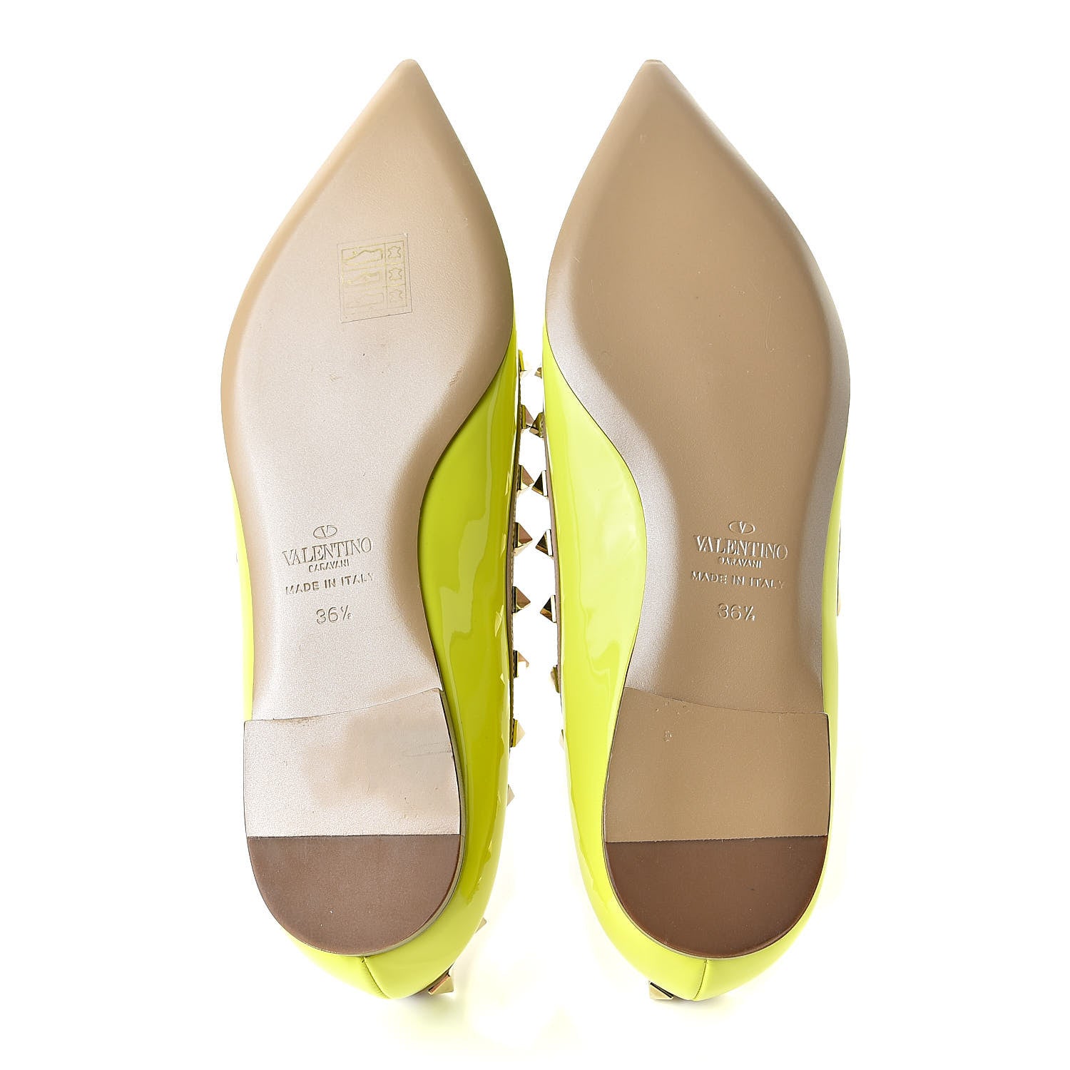 Valentino Garavani Patent Rockstud Ballerina Flats 36.5 Yellow Fluo Poudre 5 of 9