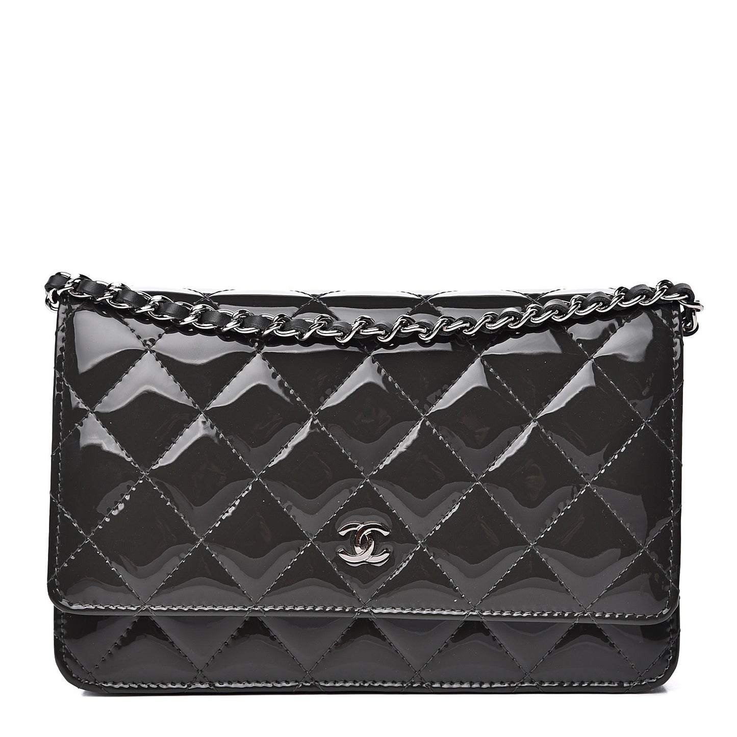 Patent Quilted Wallet On Chain WOC Black
