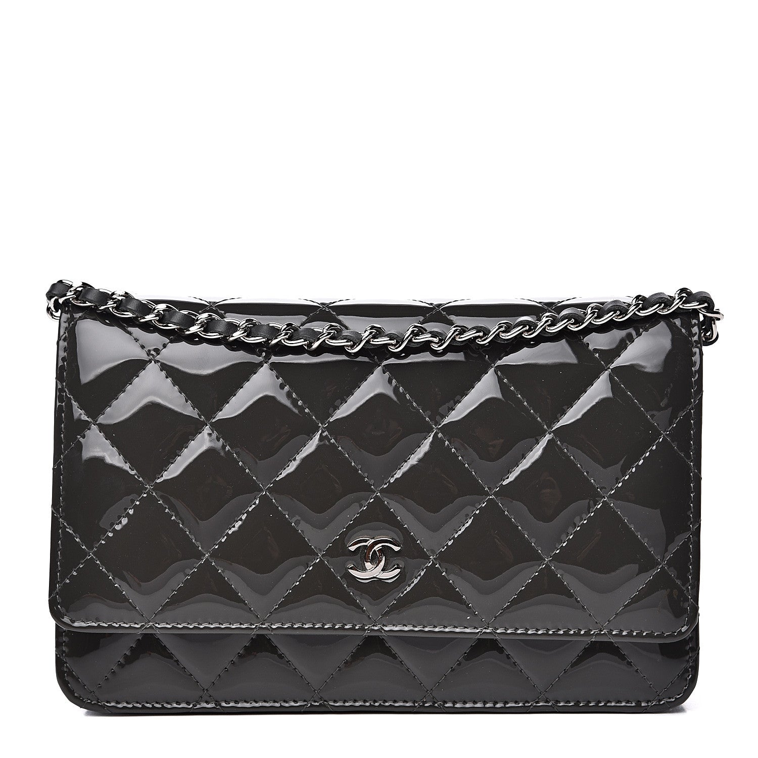 Chanel Patent Quilted Wallet On Chain WOC Black 1 of 13