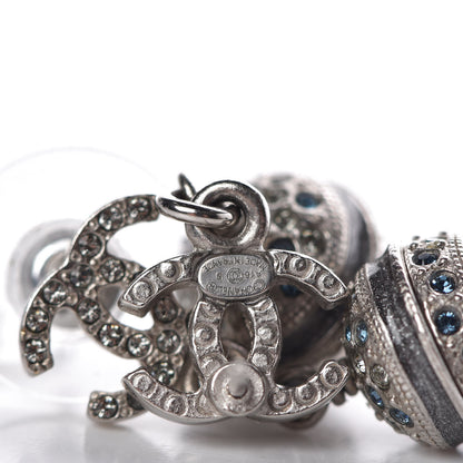 Chanel Crystal CC Drop Earrings Blue Silver 4 of 5