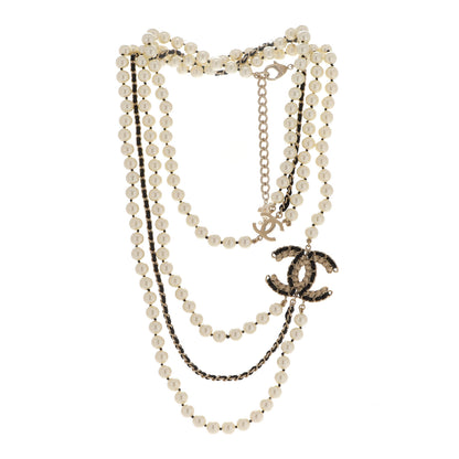 Chanel Pearl Lambskin Crystal CC Vintage Allure Necklace Gold Black 3 of 5
