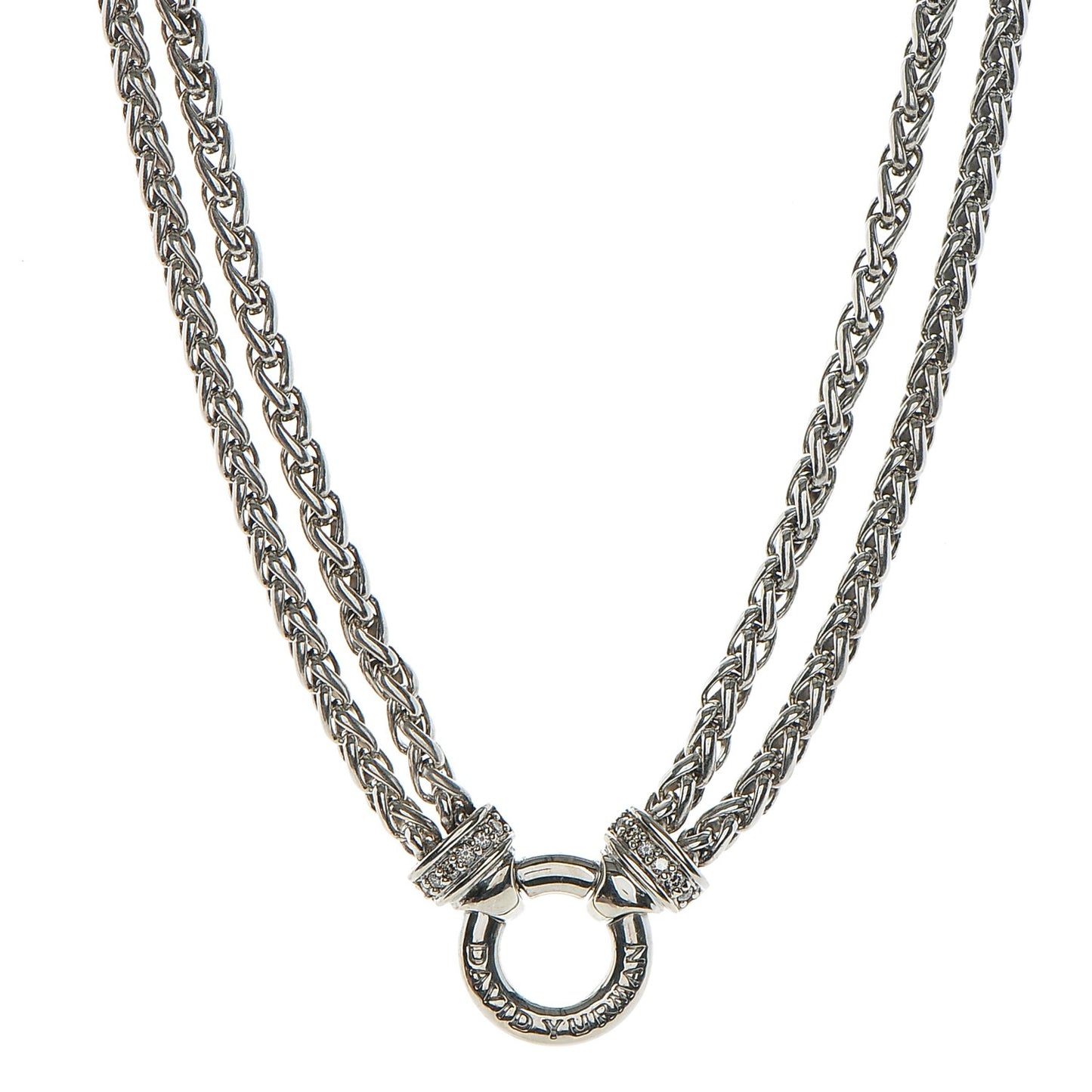 Sterling Silver Diamond 18mm Double Wheat Chain Necklace