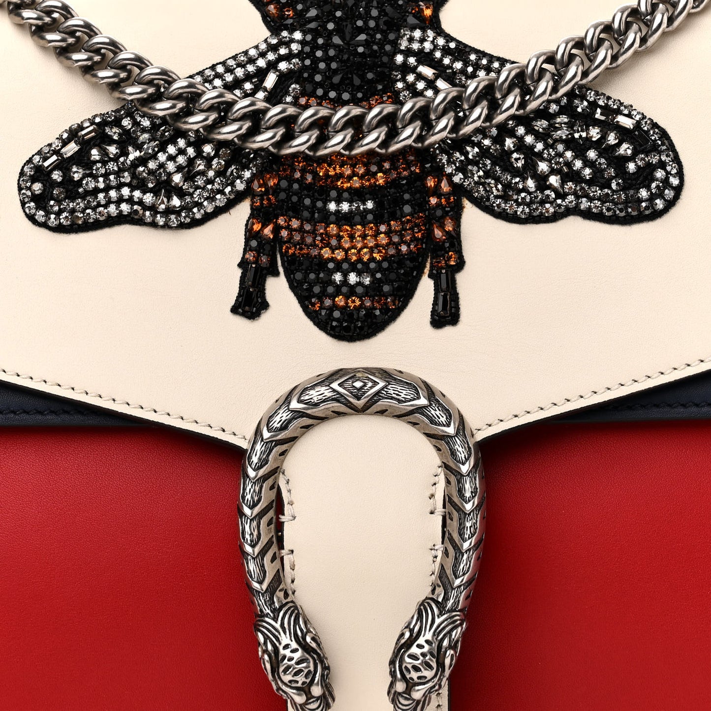 Calfskin Bee Embroidered Medium Dionysus Shoulder Bag White Blue Hibiscus Red