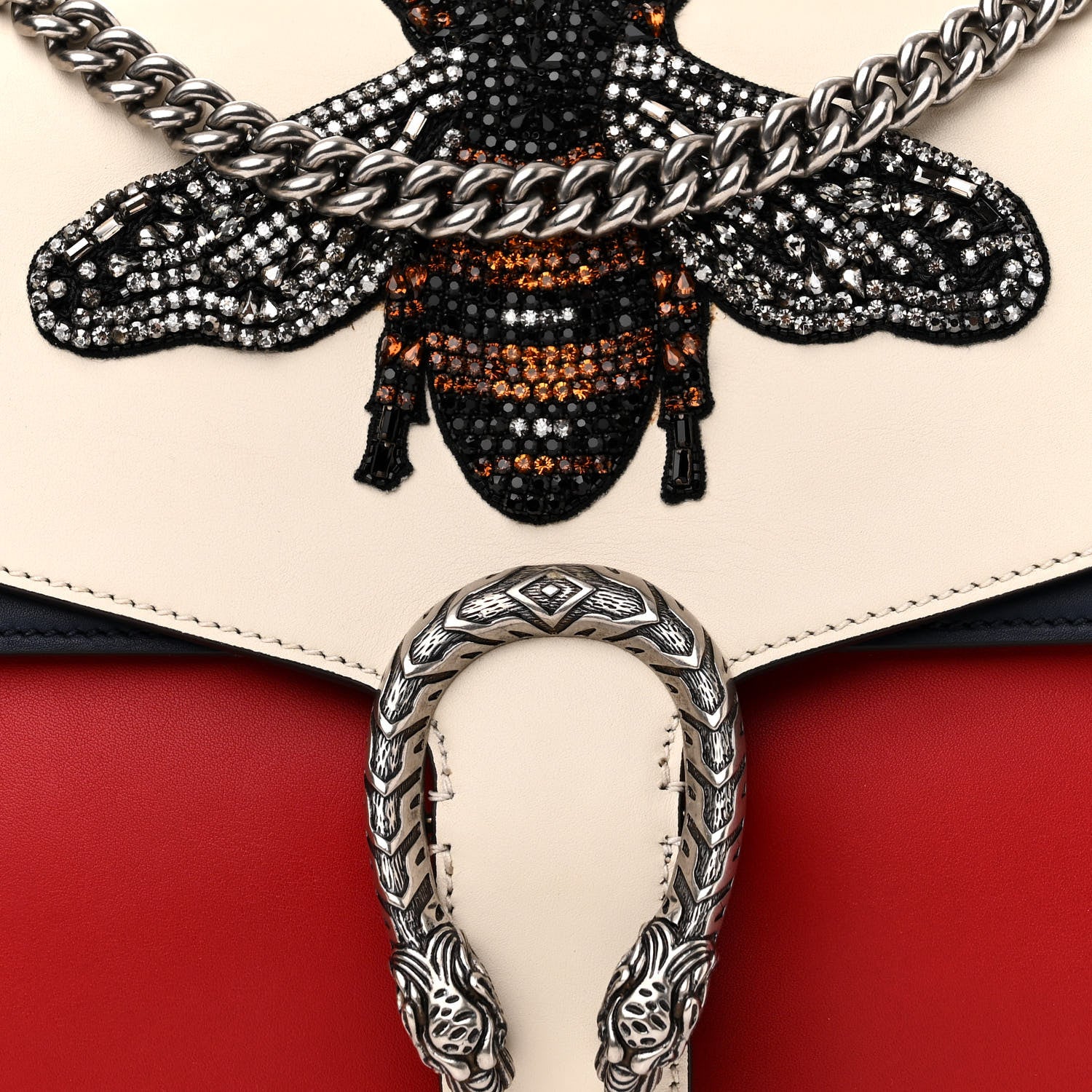 Gucci Calfskin Bee Embroidered Medium Dionysus Shoulder Bag White Blue Hibiscus Red 8 of 13