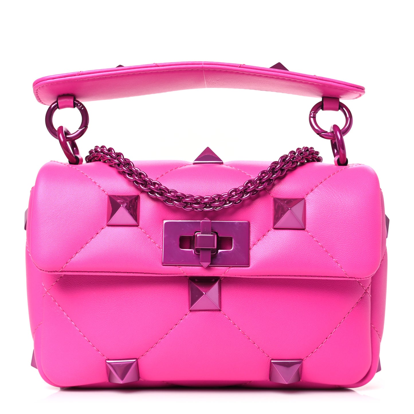 Nappa Lacquer Monochrome Small Roman Stud Shoulder Bag Pink PP