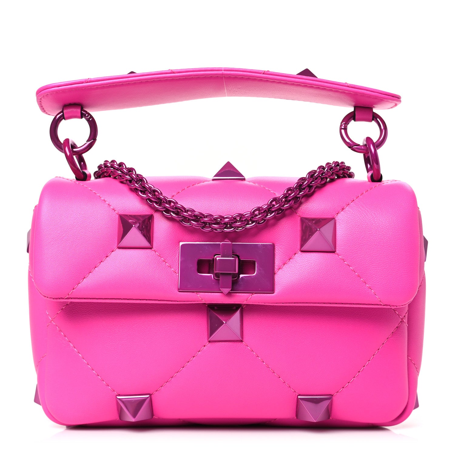 Valentino Garavani Nappa Lacquer Monochrome Small Roman Stud Shoulder Bag Pink PP 1 of 8