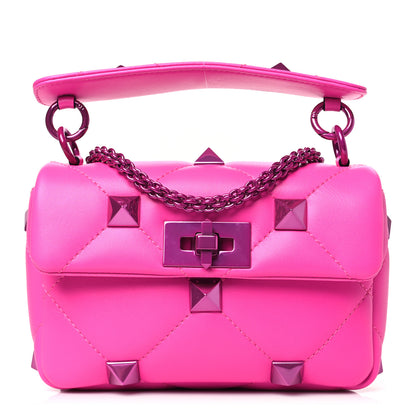 Valentino Garavani Nappa Lacquer Monochrome Small Roman Stud Shoulder Bag Pink PP 1 of 8