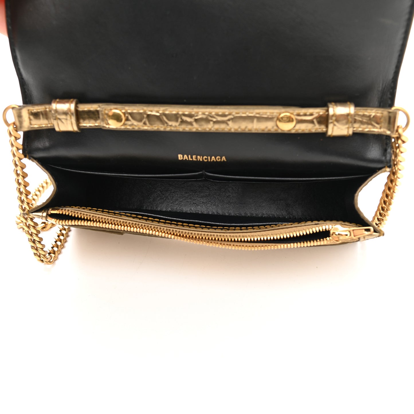 Metallic Calfskin Crocodile Embossed Hourglass Chain Bag Gold
