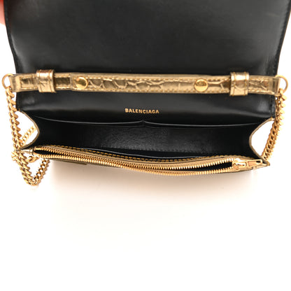 Balenciaga Metallic Calfskin Crocodile Embossed Hourglass Chain Bag Gold 4 of 7
