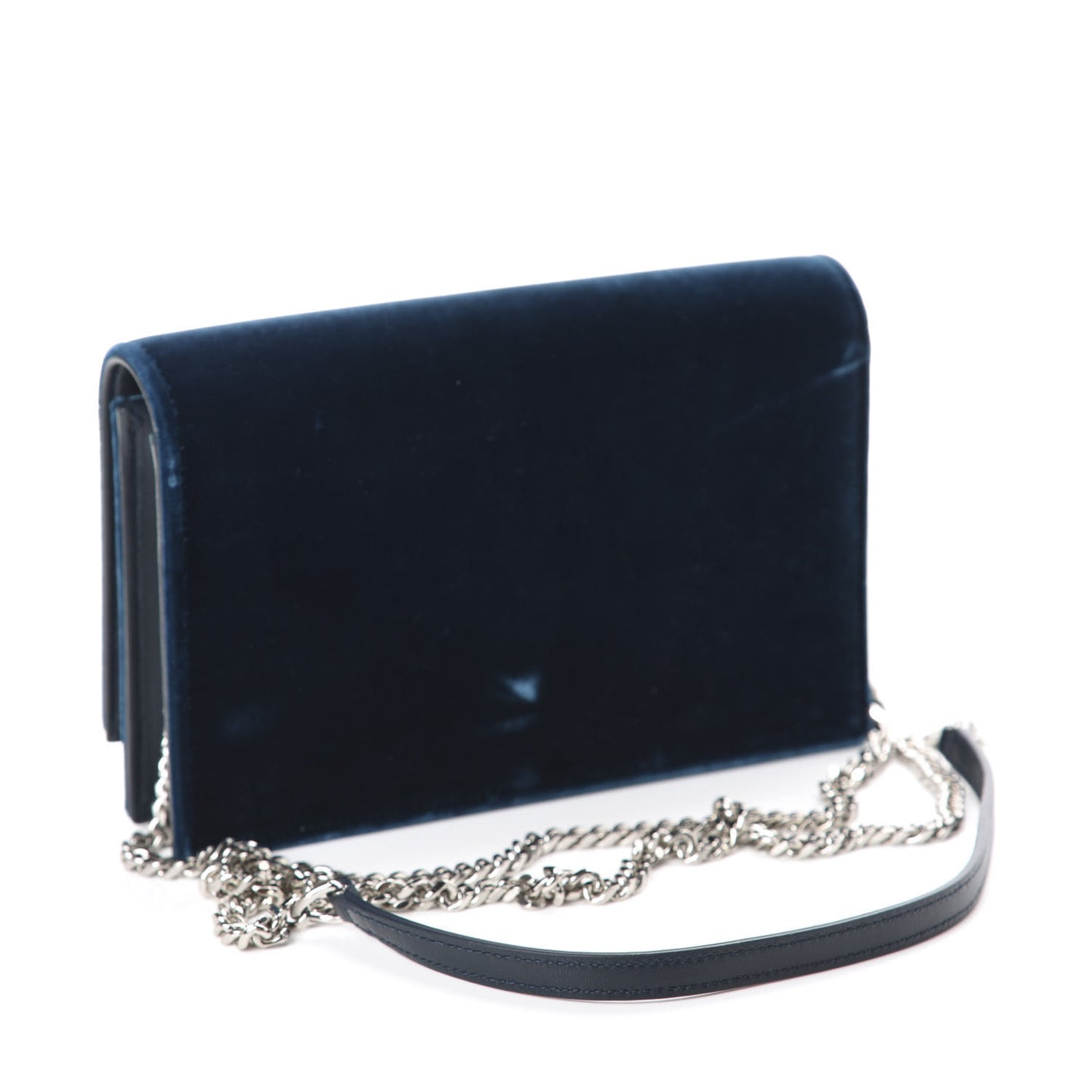 Velvet Crystal Monogram Kate Tassel Chain Wallet Blue