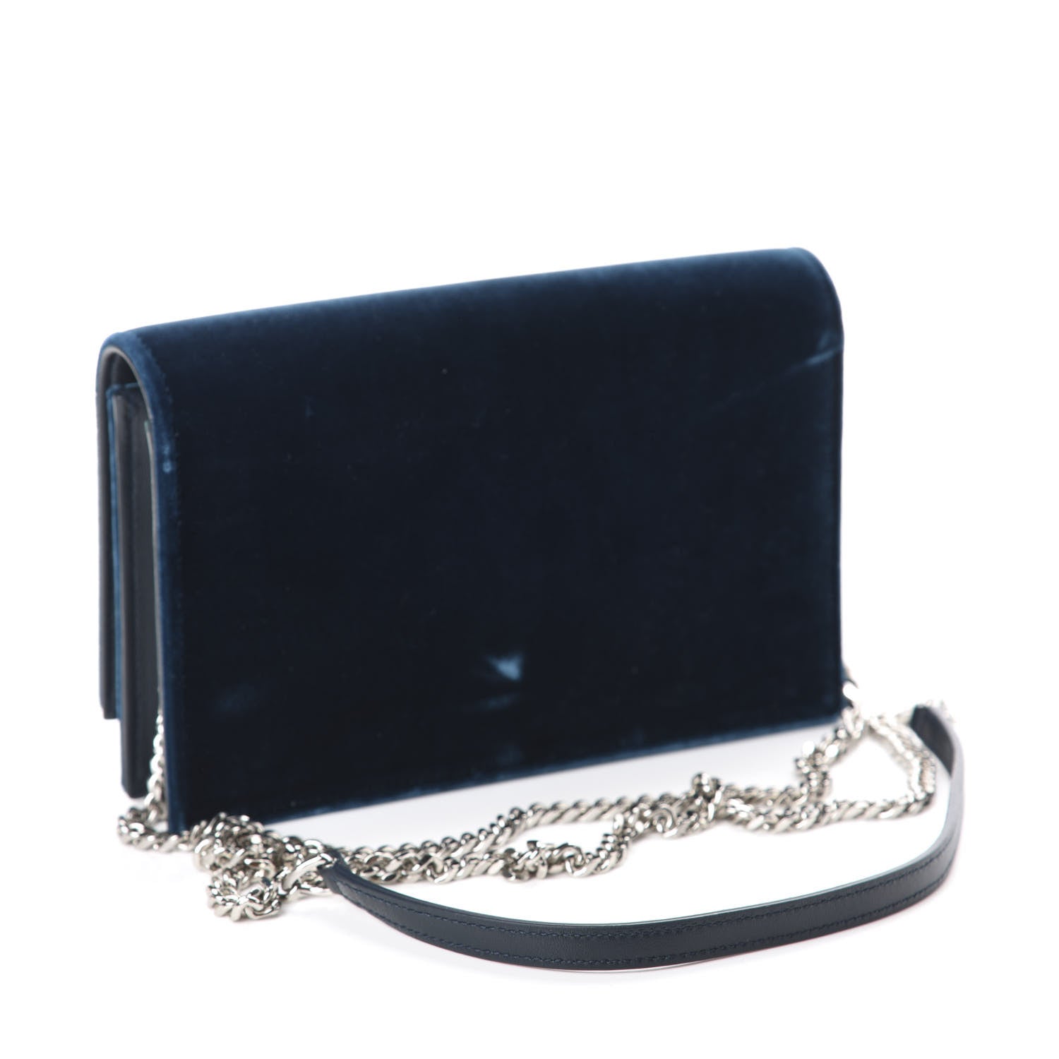 Saint Laurent Velvet Crystal Monogram Kate Tassel Chain Wallet Blue 3 of 12