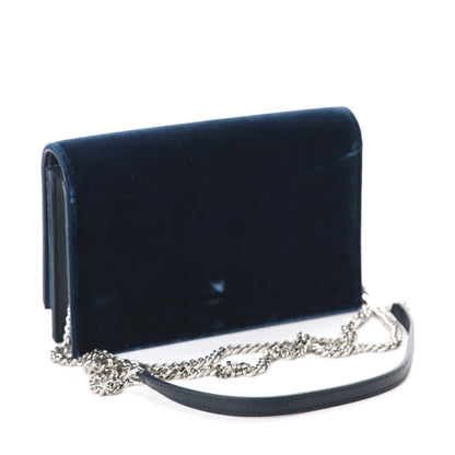 Saint Laurent Velvet Crystal Monogram Kate Tassel Chain Wallet Blue 3 of 12