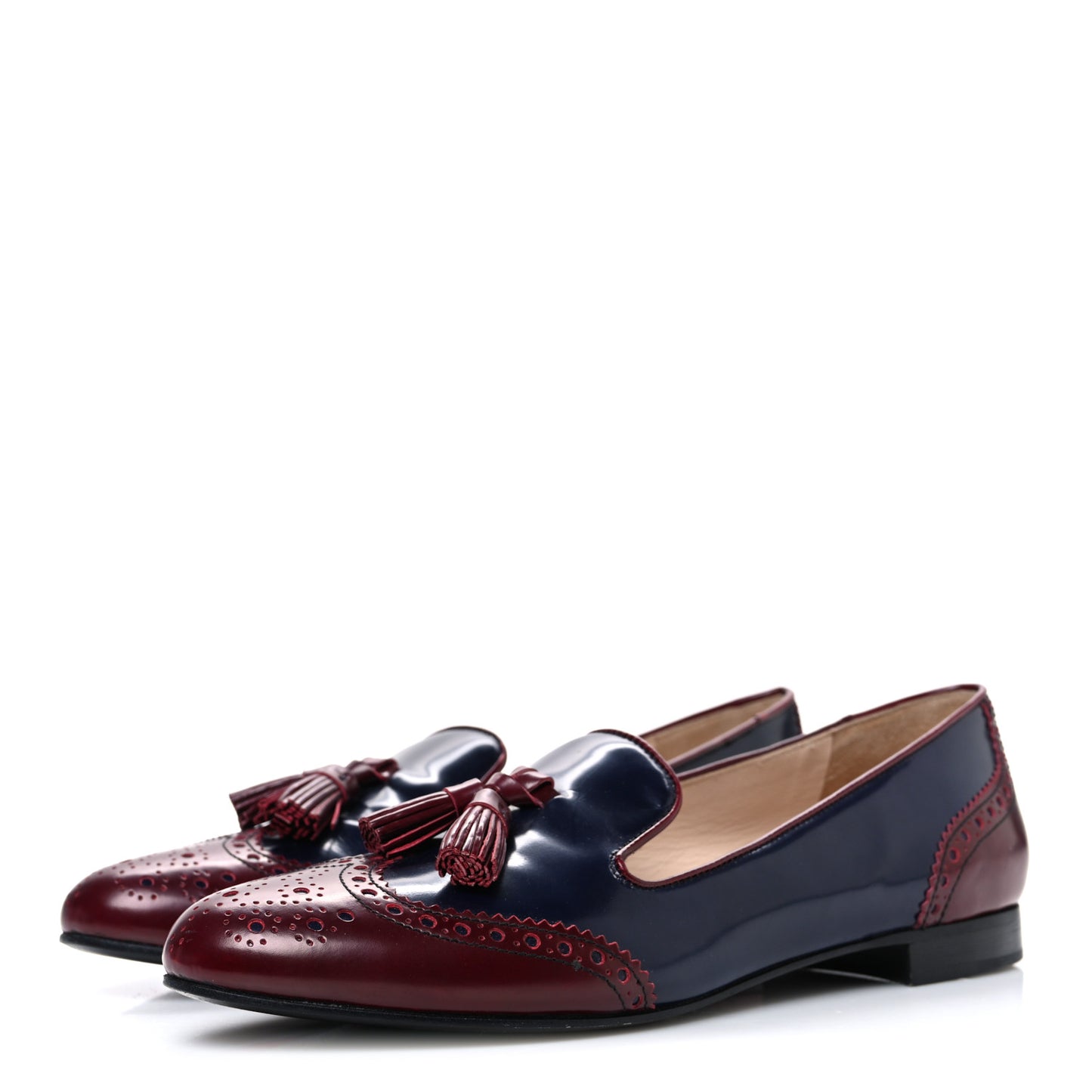 Calfskin Tassel Slip On Loafers 38 Navy Red