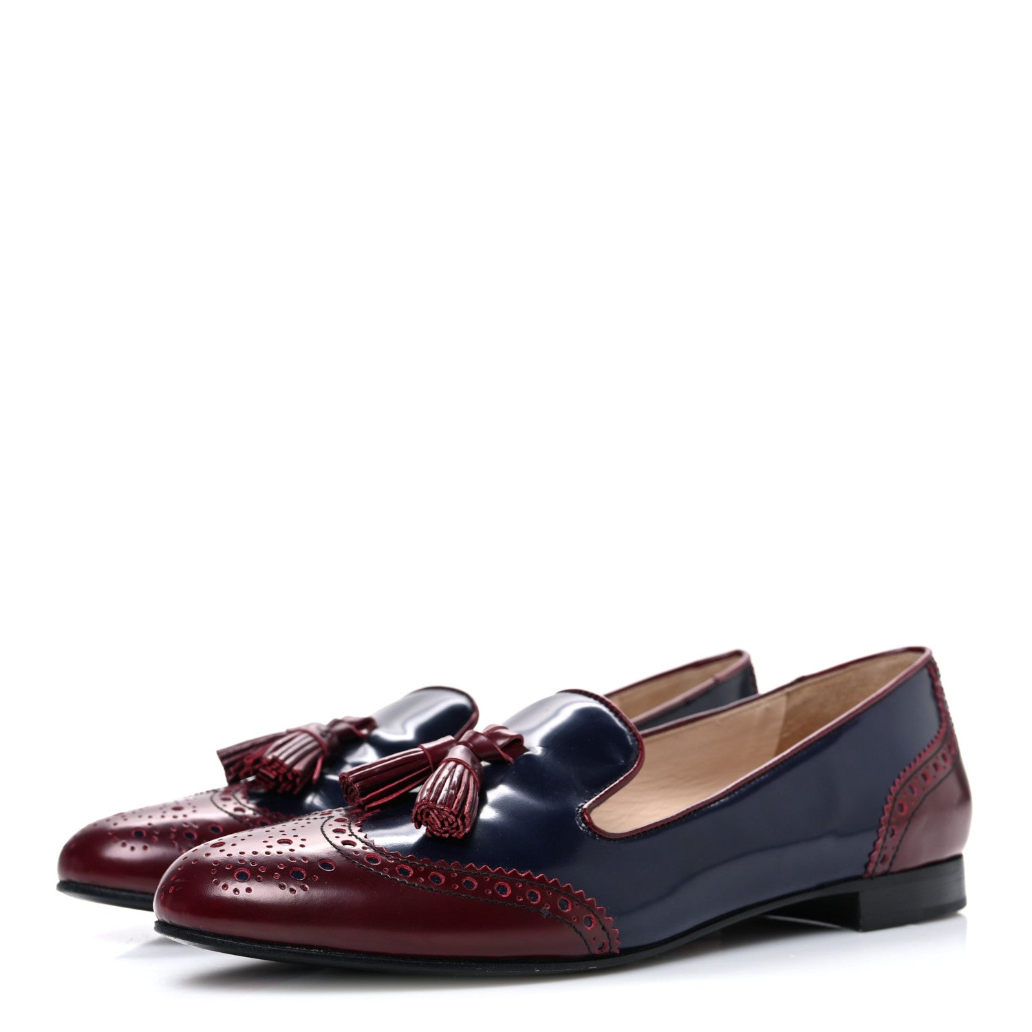 Prada Calfskin Tassel Slip On Loafers 38 Navy Red 4 of 11