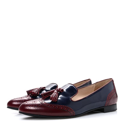 Prada Calfskin Tassel Slip On Loafers 38 Navy Red 4 of 11