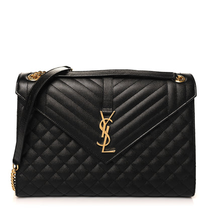 Saint Laurent Grain De Poudre Textured Mixed Matelasse Large Triquilt Monogram Satchel Black 1 of 9