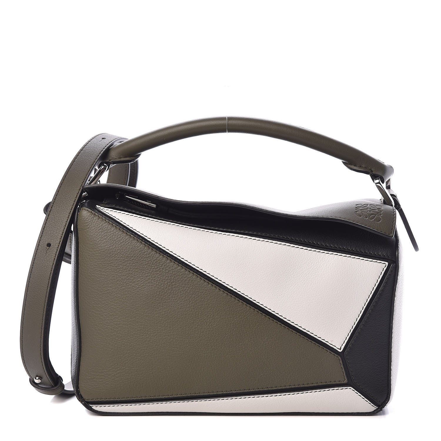 Loewe Calfskin Small Puzzle Bag Khaki Green Soft White 1 of 9