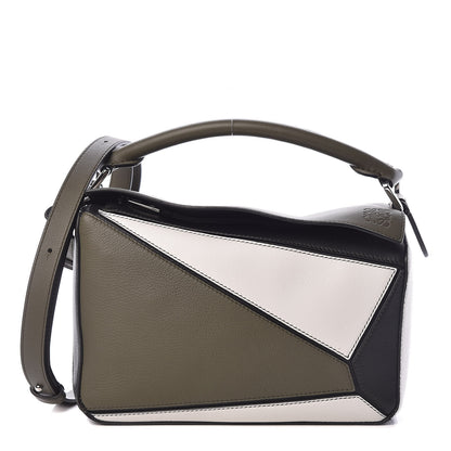 Loewe Calfskin Small Puzzle Bag Khaki Green Soft White 1 of 9