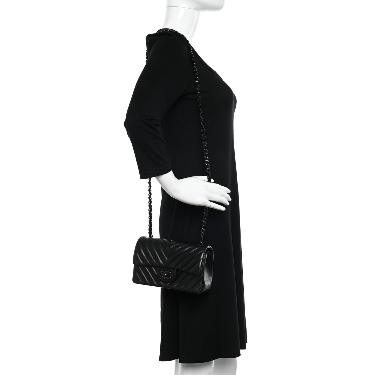 Lambskin Chevron Quilted Mini Rectangular Flap So Black