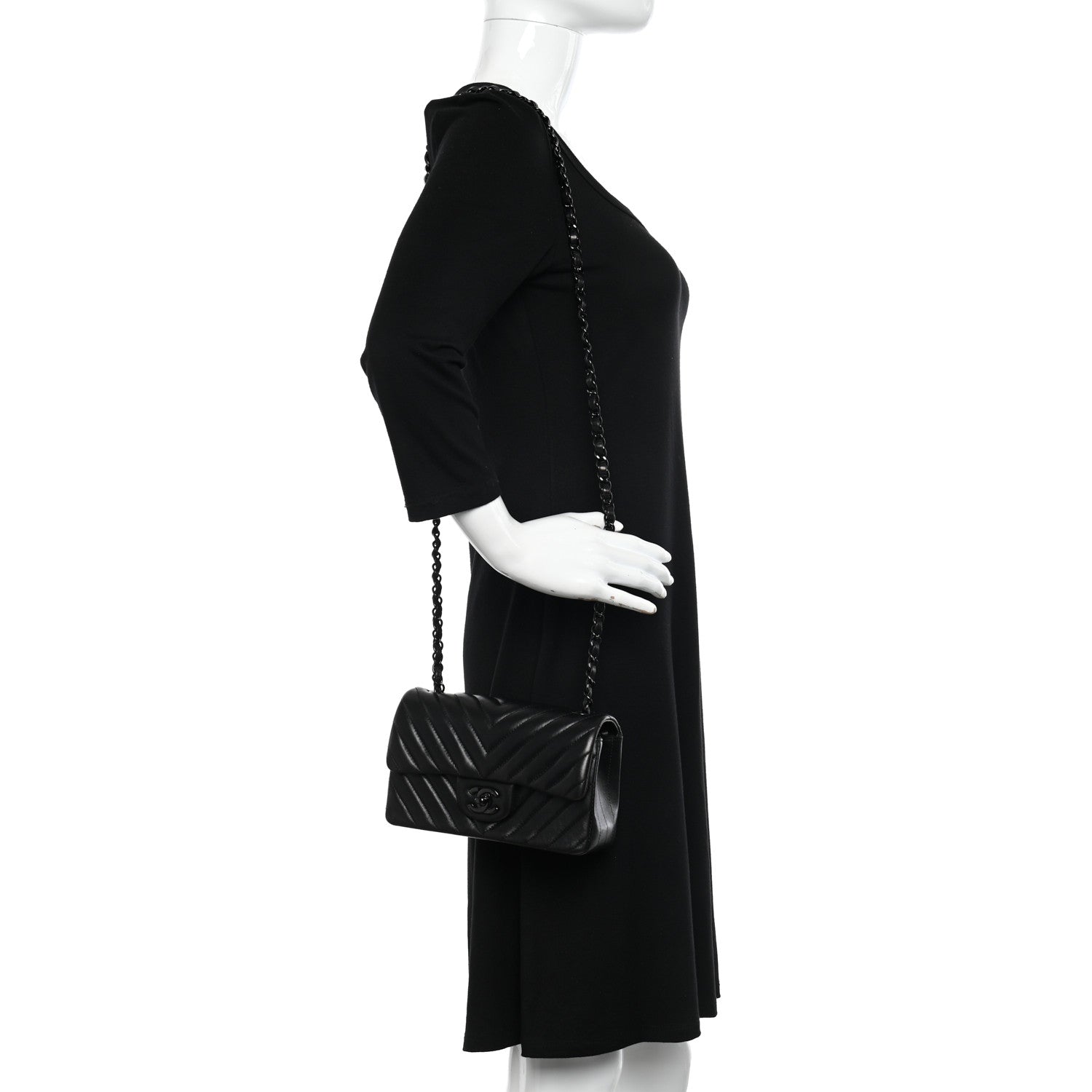 Chanel Lambskin Chevron Quilted Mini Rectangular Flap So Black 2 of 12