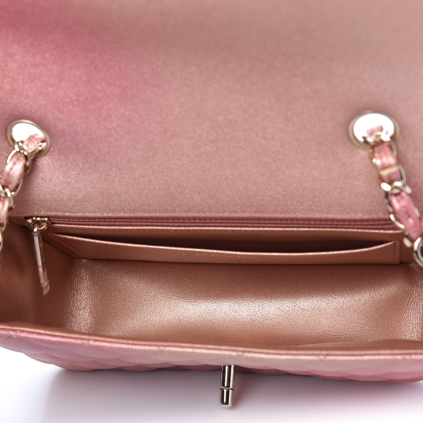 Metallic Lambskin Quilted Ombre Mini Rectangular Flap Pink