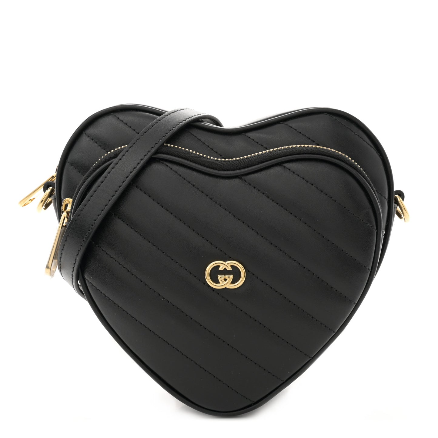 Calfskin Matelasse Diagonal Mini Interlocking G Heart Shoulder Bag Black