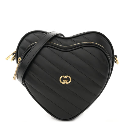 Gucci Calfskin Matelasse Diagonal Mini Interlocking G Heart Shoulder Bag Black 1 of 11