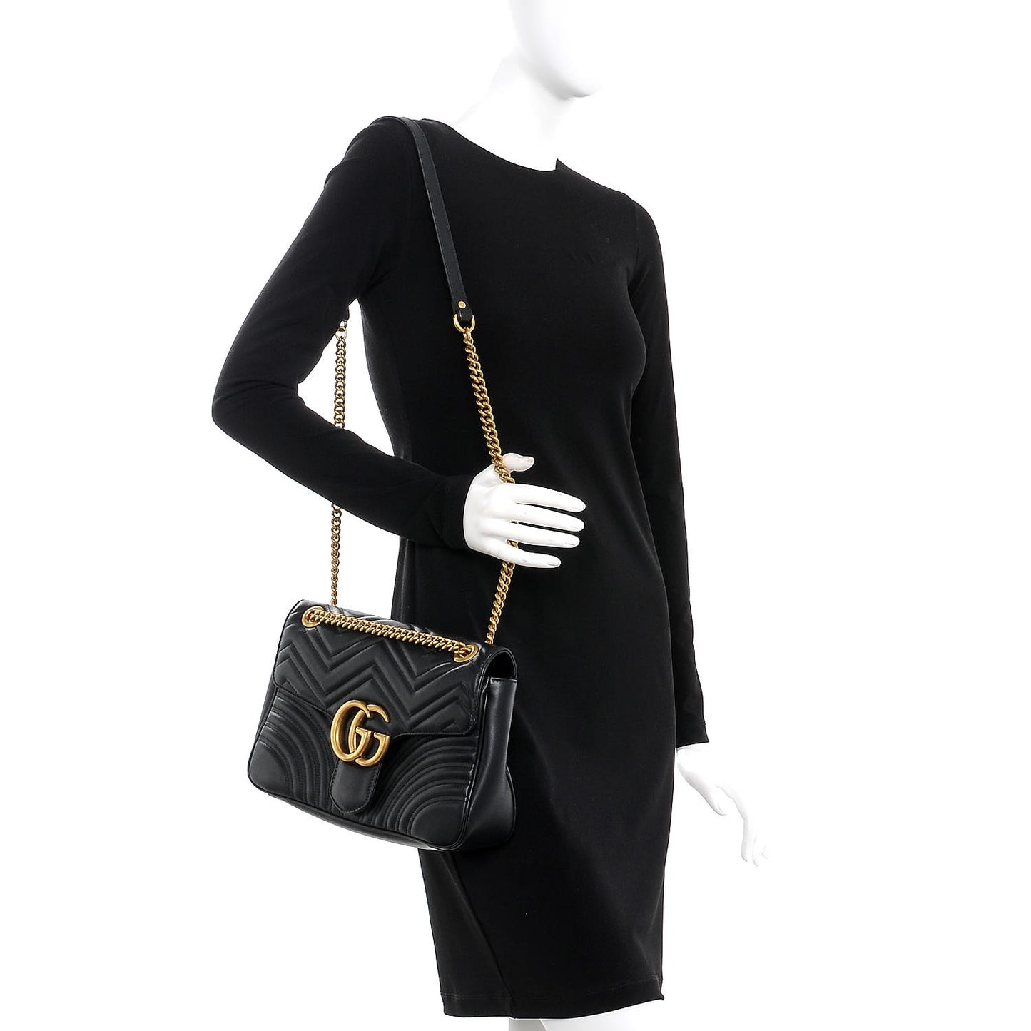 Calfskin Matelasse Medium GG Marmont Shoulder Bag Black