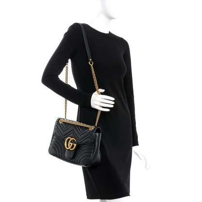 Gucci Calfskin Matelasse Medium GG Marmont Shoulder Bag Black 2 of 10