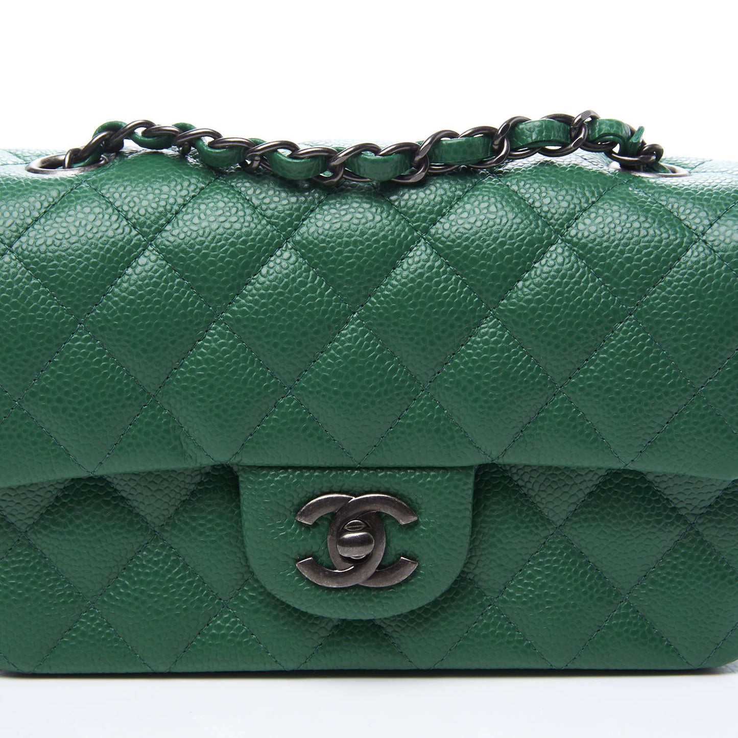 Caviar Quilted Mini Rectangular Flap Green