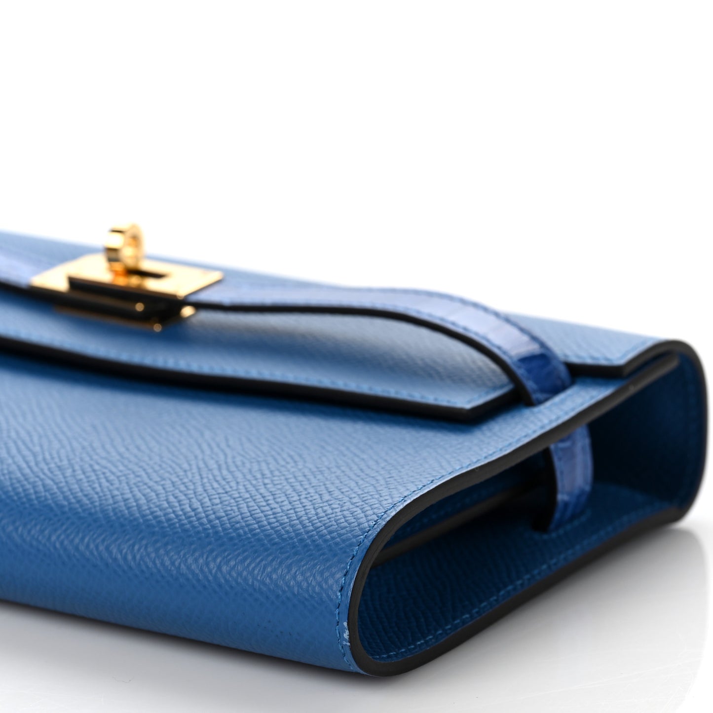 Epsom Shiny Alligator Touch Kelly Wallet To Go Mykonos Bleu Zellige