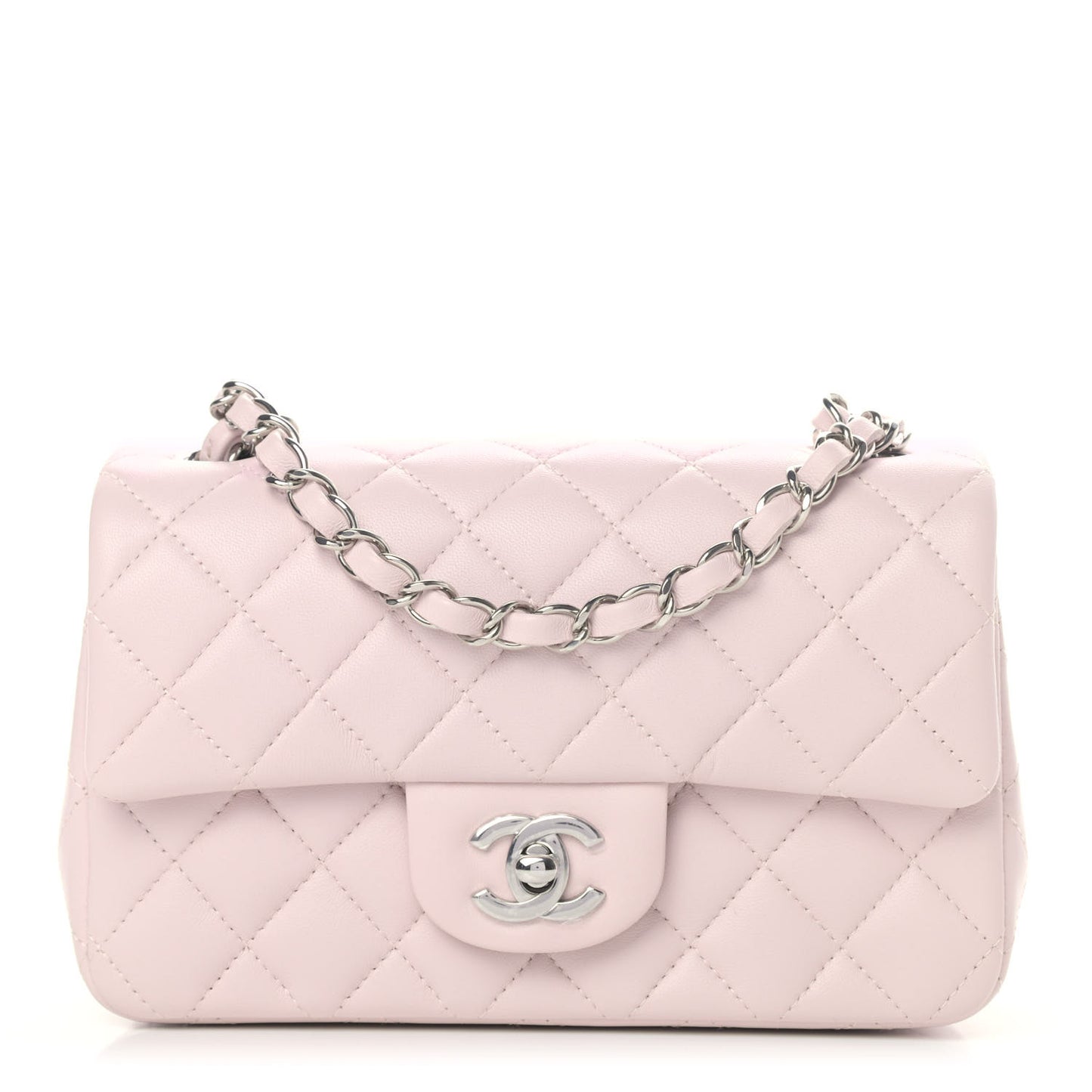 Lambskin Quilted Mini Rectangular Flap Light Purple